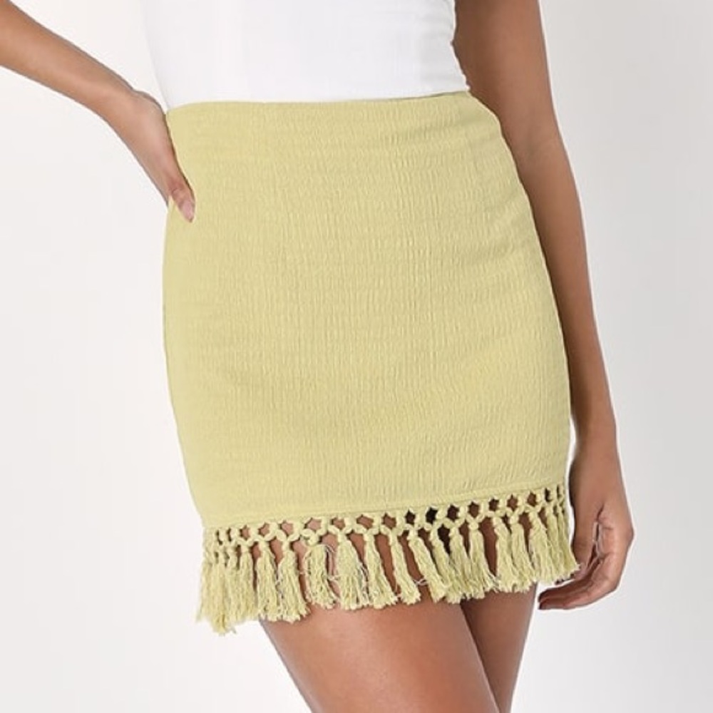 Lulus Fortunate Flirt Lime Green Crinkled Fringe Mini Skirt